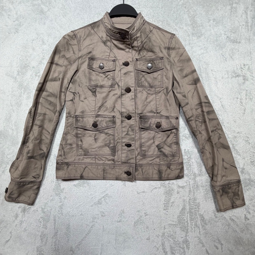 Vintage 2000s Brown Cotton Utility Jacket Y2K Moto Size Small Layering Indie